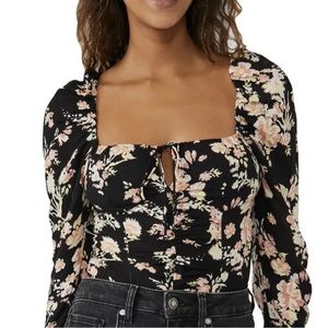 Free People Hilary Printed Top in Black Combo Size Medium NWT
